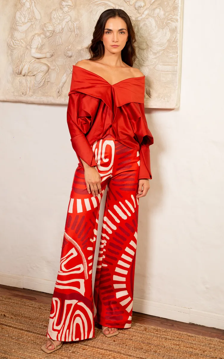 Andres Otalora El Pasado Printed Scuba Wide-Leg Pants