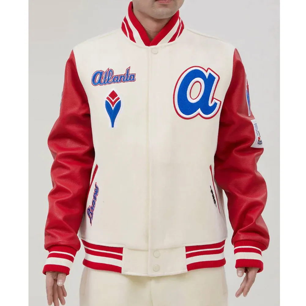 Atlanta Braves Mash Up Varsity Off White and Red Jacket