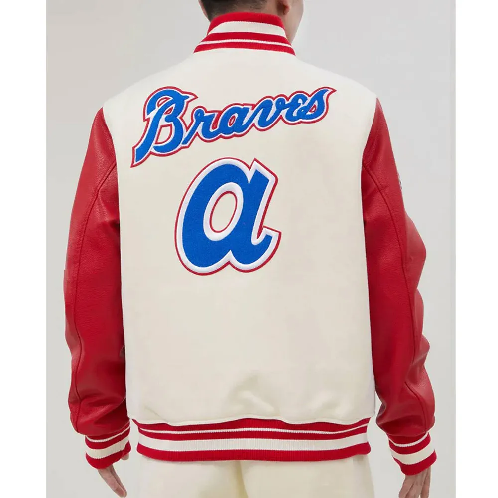 Atlanta Braves Mash Up Varsity Off White and Red Jacket