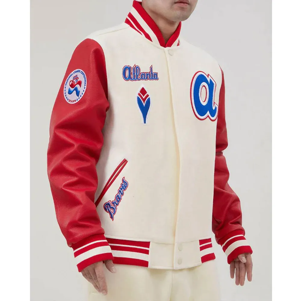 Atlanta Braves Mash Up Varsity Off White and Red Jacket