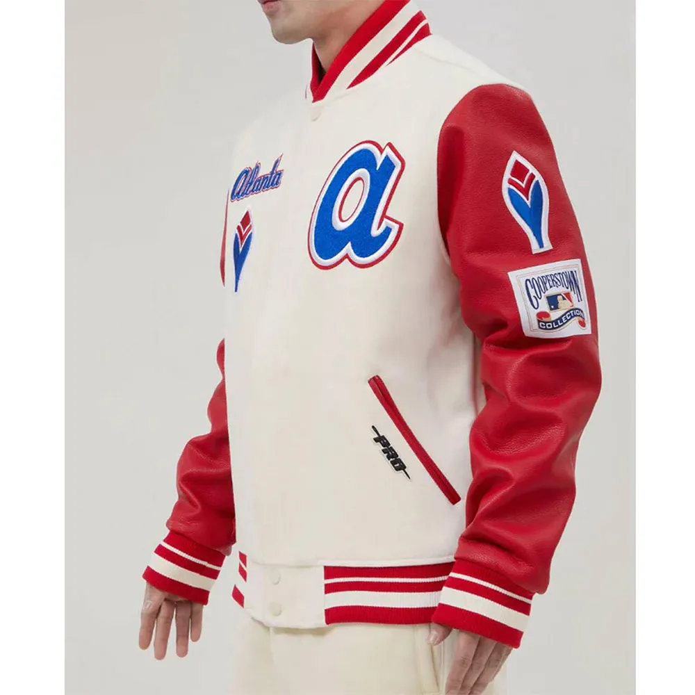 Atlanta Braves Mash Up Varsity Off White and Red Jacket