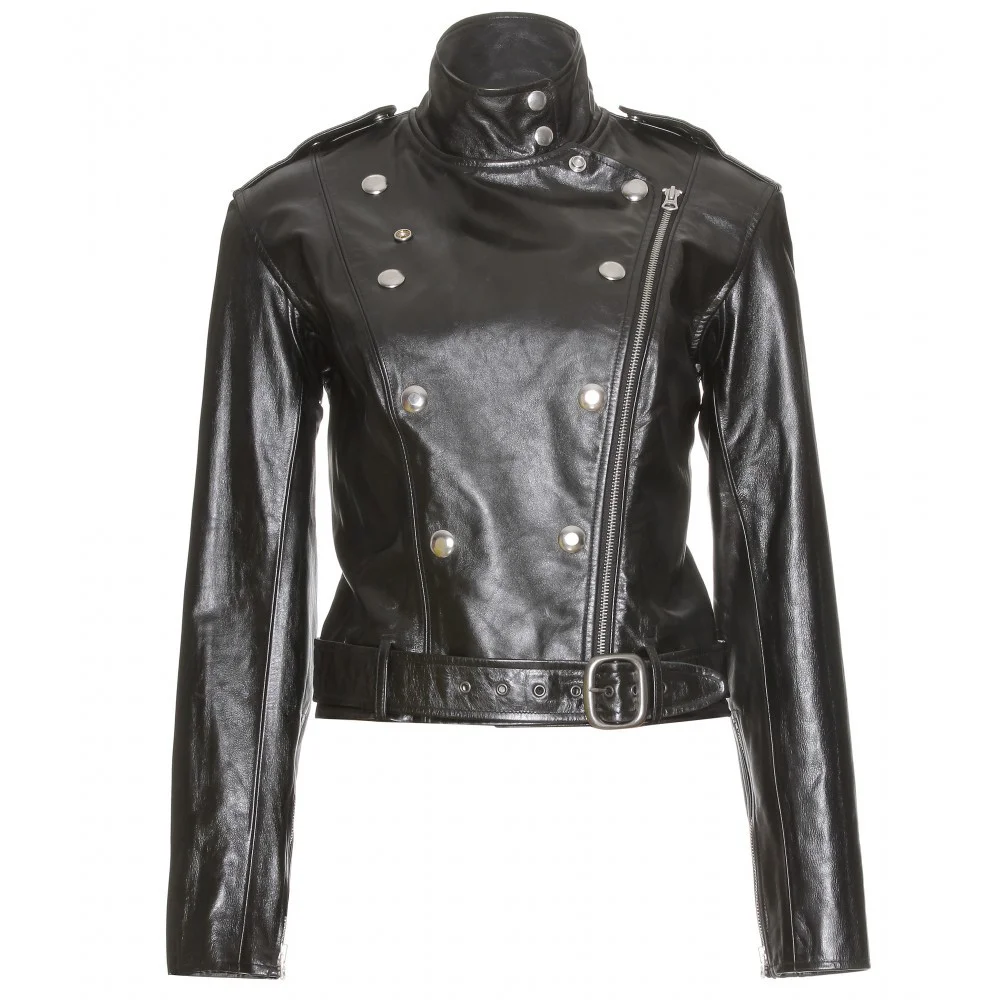 Black cropped leather jacket for women bikers-casual wear-office use