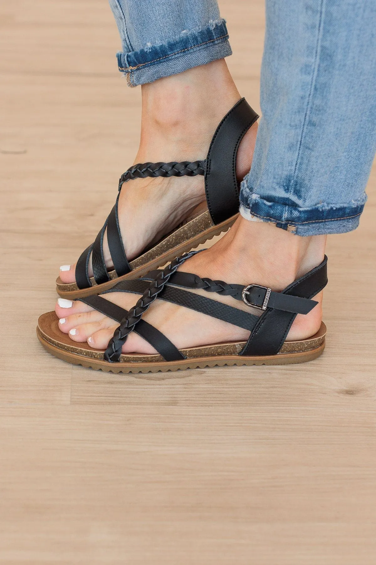 Blowfish Maddi Sandals- Black Amazon Rawhide