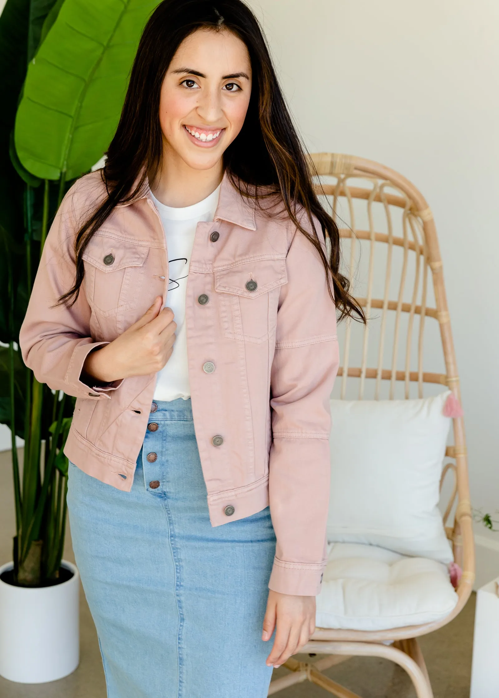 Blush Button Up Denim Jacket