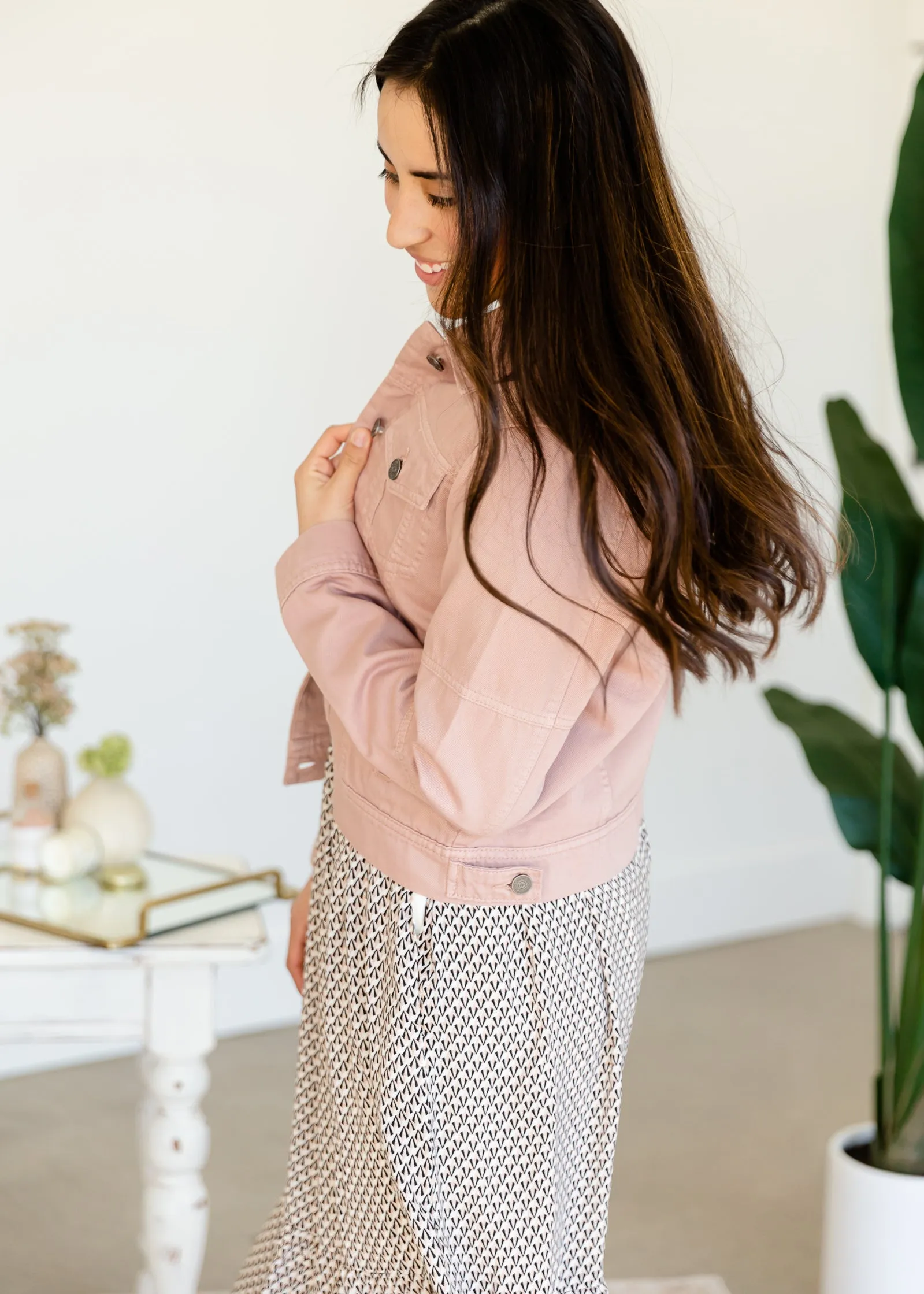 Blush Button Up Denim Jacket