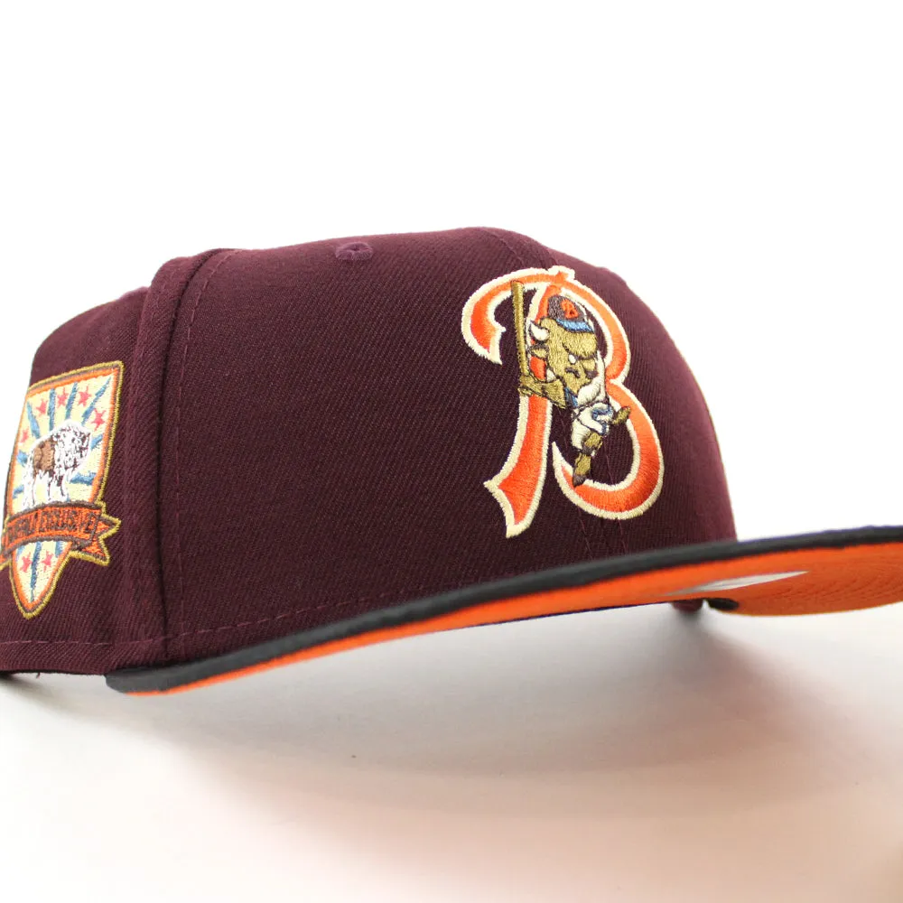 Buffalo Bisons BUFFALO New Era 59Fifty Fitted Hat (MAROON BLACK SATIN COUNTDOWN ORANGE  Under Brim)