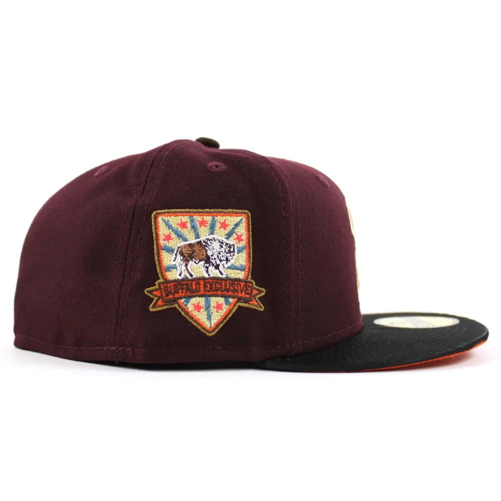 Buffalo Bisons BUFFALO New Era 59Fifty Fitted Hat (MAROON BLACK SATIN COUNTDOWN ORANGE  Under Brim)