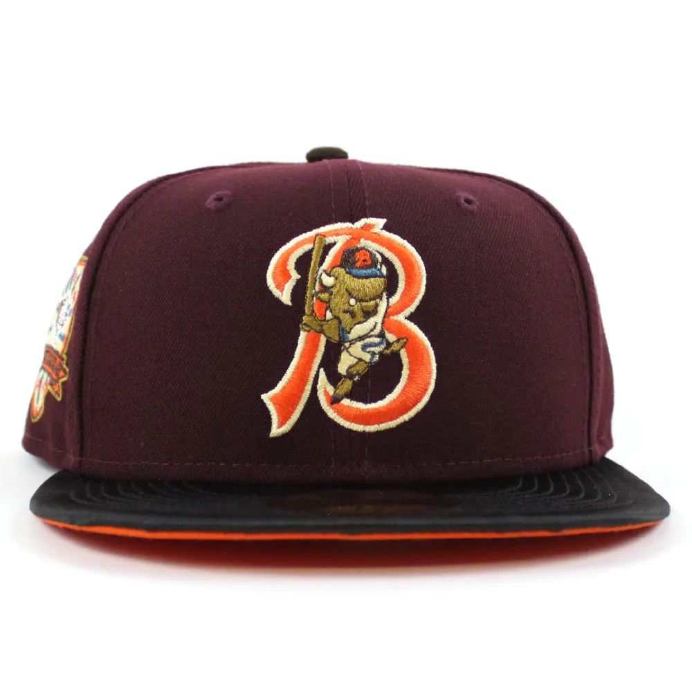 Buffalo Bisons BUFFALO New Era 59Fifty Fitted Hat (MAROON BLACK SATIN COUNTDOWN ORANGE  Under Brim)