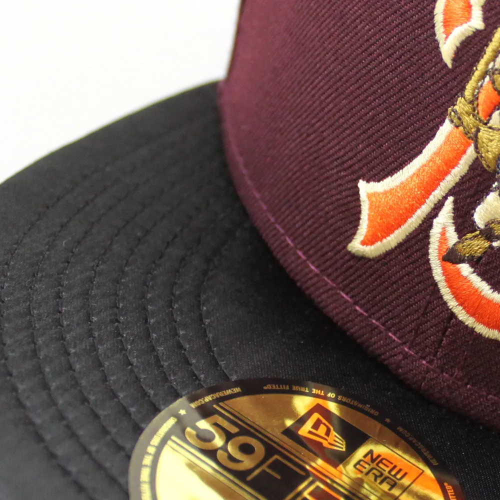 Buffalo Bisons BUFFALO New Era 59Fifty Fitted Hat (MAROON BLACK SATIN COUNTDOWN ORANGE  Under Brim)