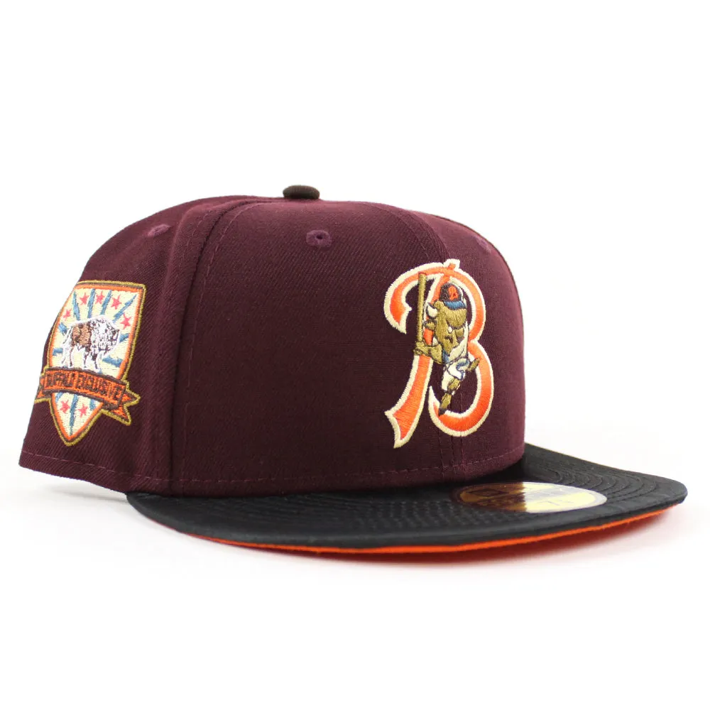 Buffalo Bisons BUFFALO New Era 59Fifty Fitted Hat (MAROON BLACK SATIN COUNTDOWN ORANGE  Under Brim)