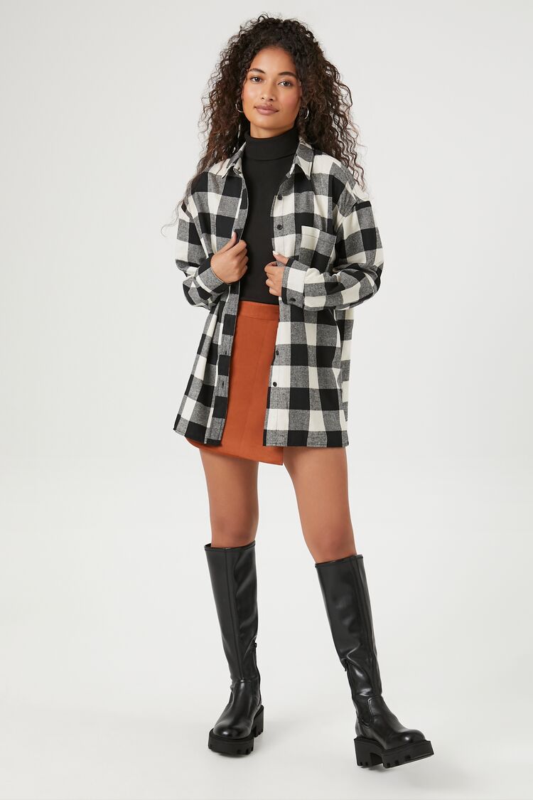 Buffalo Plaid Drop-Sleeve Shirt