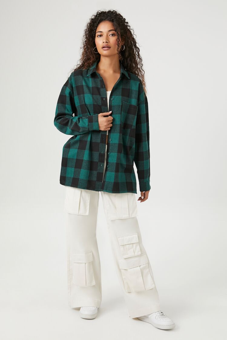 Buffalo Plaid Drop-Sleeve Shirt