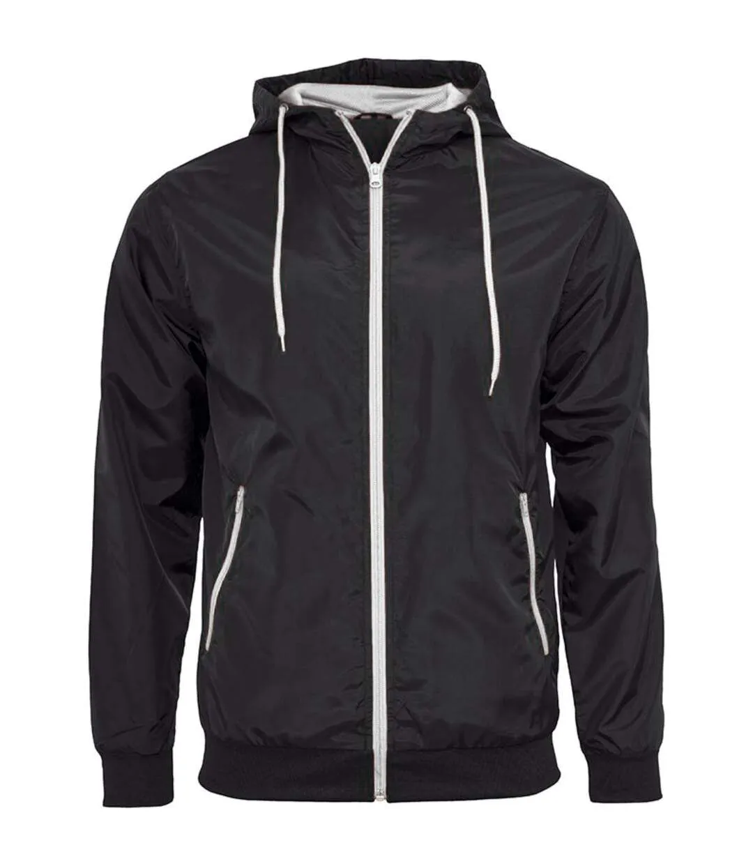 Build Your Brand Mens Zip Up Wind Runner Jacket (Black/White) - UTRW5676