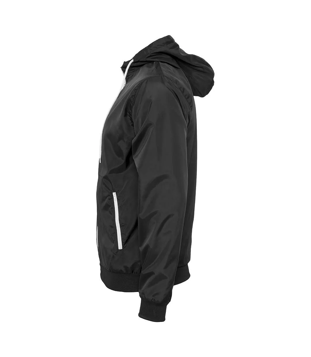 Build Your Brand Mens Zip Up Wind Runner Jacket (Black/White) - UTRW5676