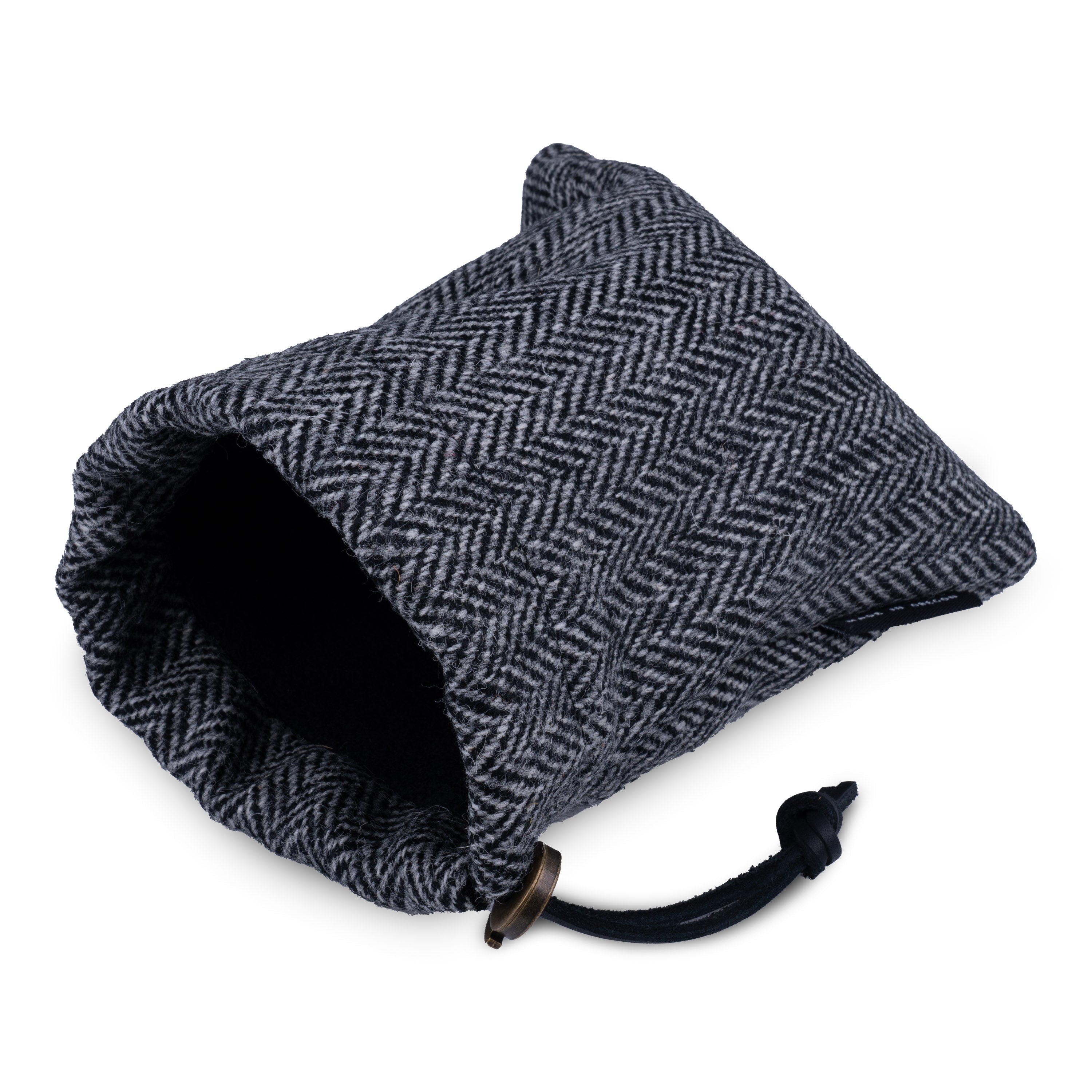 Charcoal Tweed Drawstring Pouch