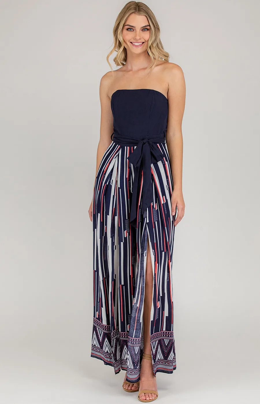 Contrast Print Split Leg Jumpsuit (SSJP7-22A)