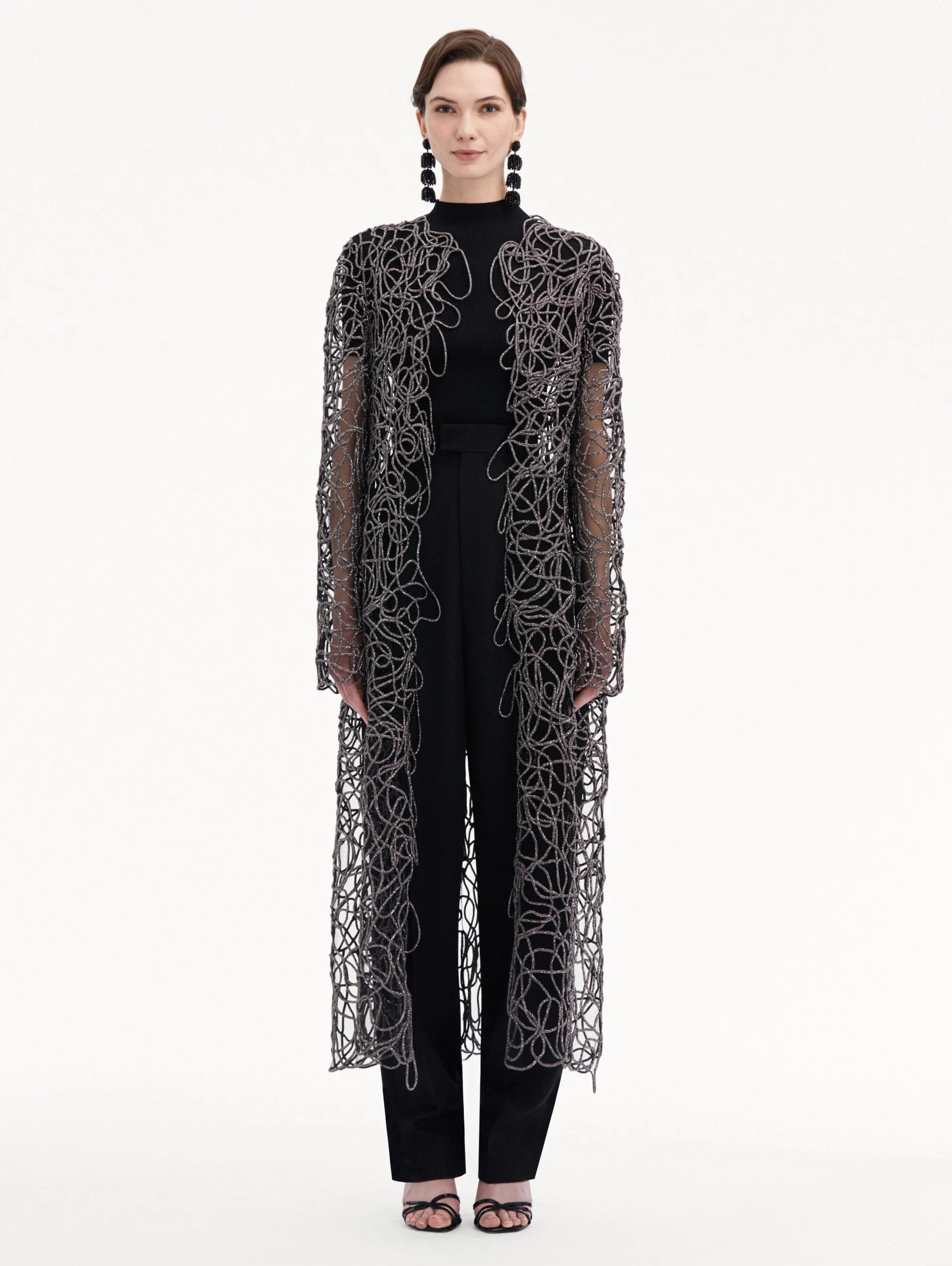 Crystal Embroidered Cord Coat