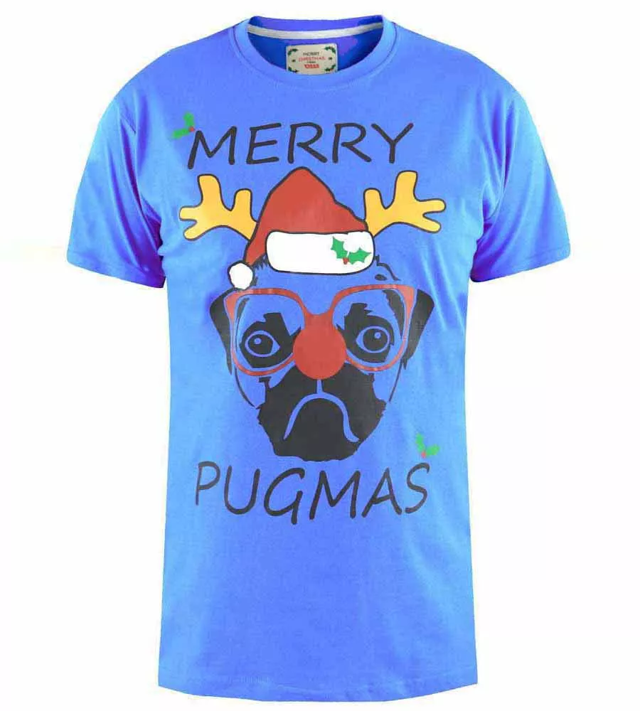 D555 Big Mens Blue Christmas T-Shirt Pug Print (PUG ROYAL BLUE)