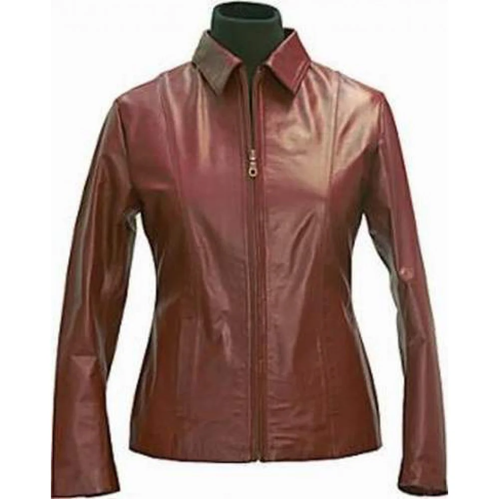 Dark brown sheep leather jacket for women for winter