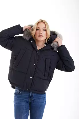 Double Second Charcoal Grey Oversized Dip Back Puffer