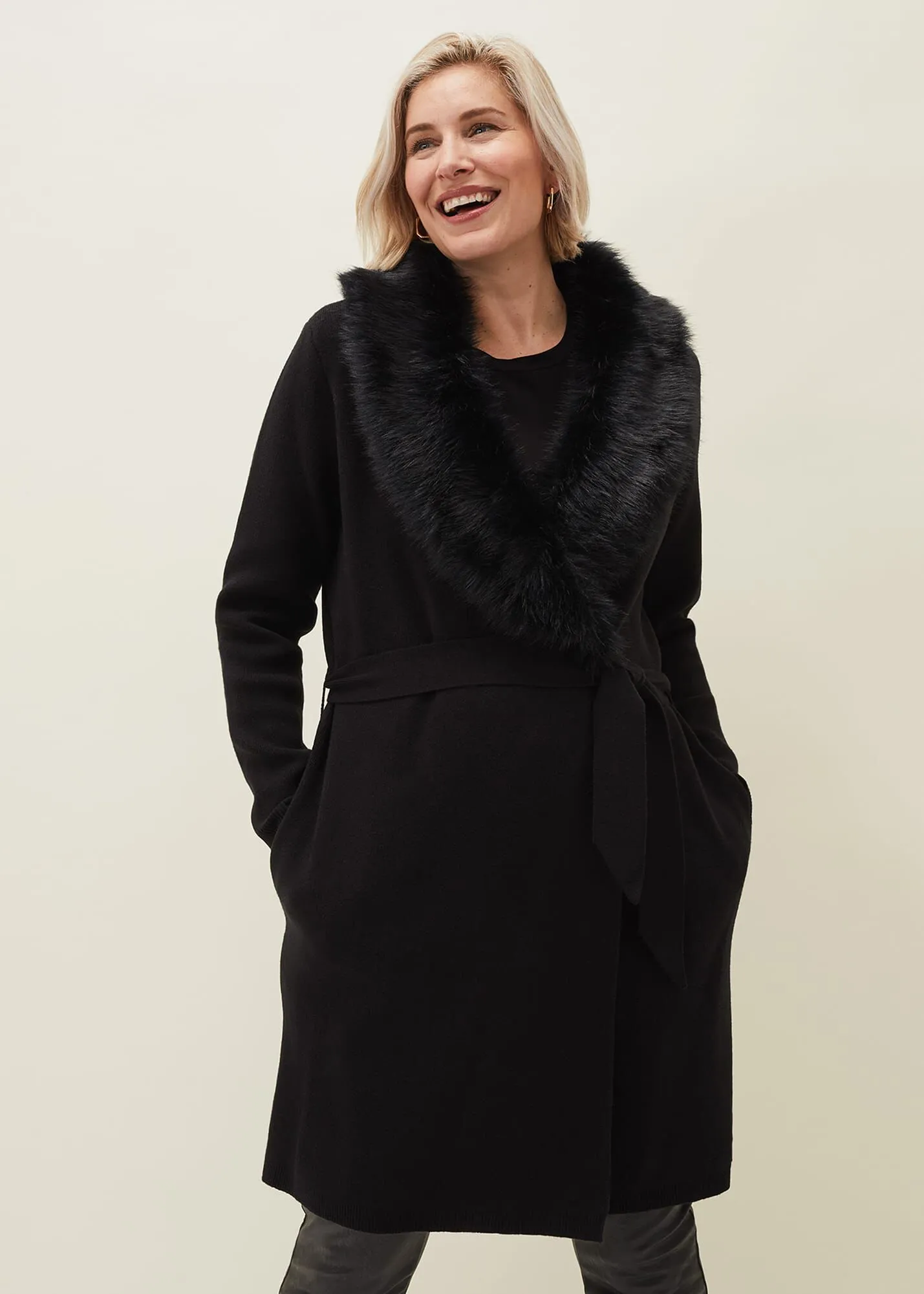 Edessa Fur Collar Wrap Coat