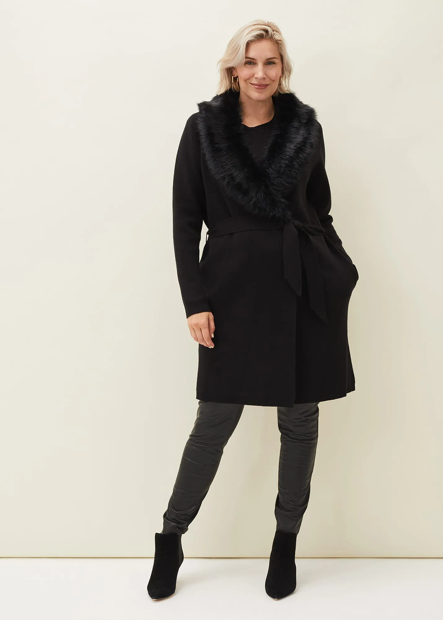 Edessa Fur Collar Wrap Coat