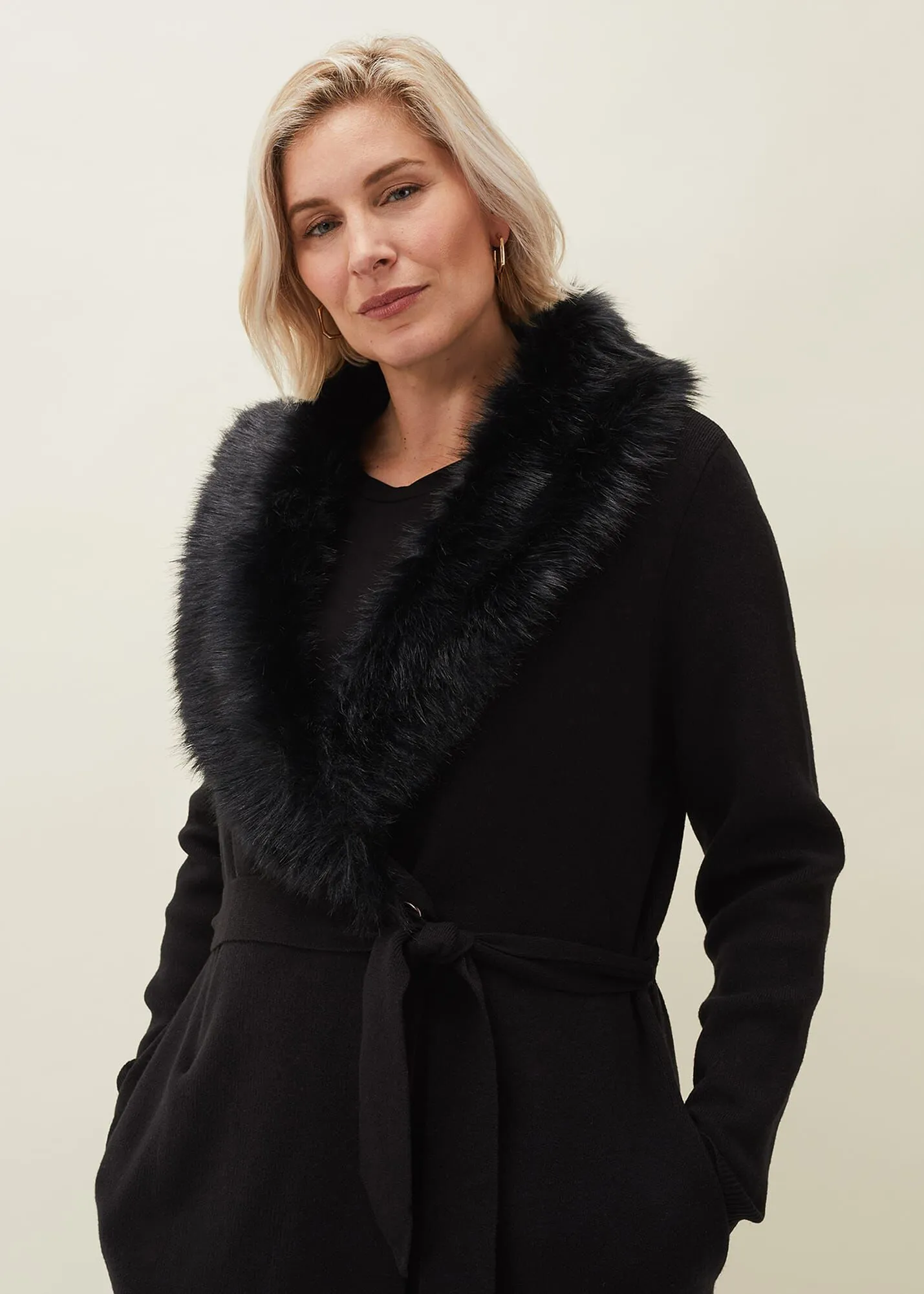 Edessa Fur Collar Wrap Coat