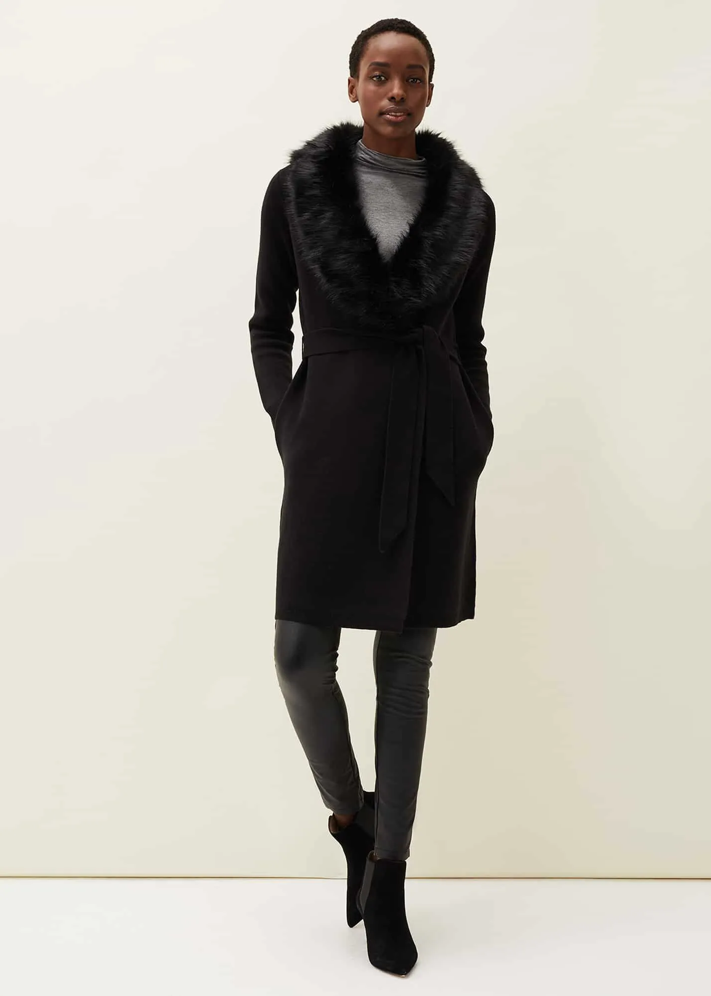 Edessa Fur Collar Wrap Coat