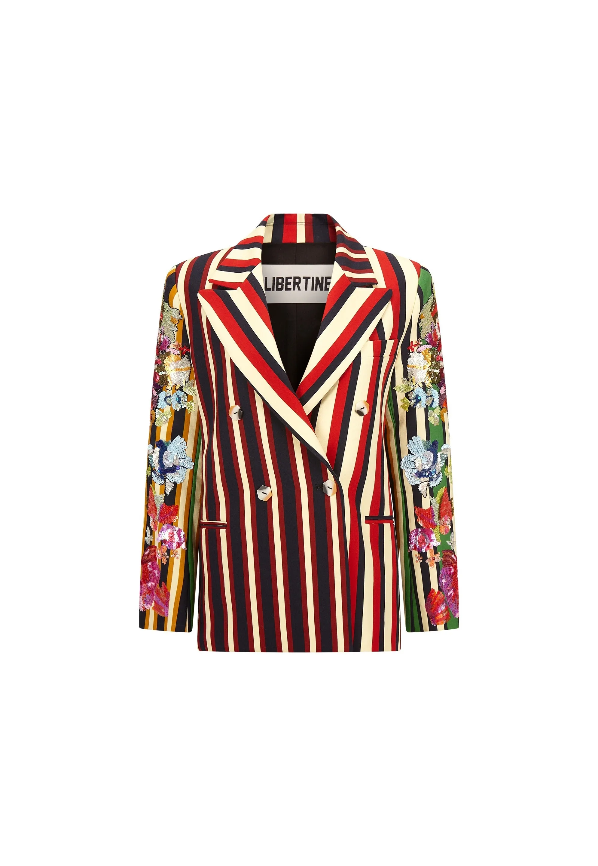 'EMBROIDERED ETON STRIPE' DOUBLE BREASTED BLAZER W/ EMBELLISHED SLEEVES