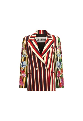 'EMBROIDERED ETON STRIPE' DOUBLE BREASTED BLAZER W/ EMBELLISHED SLEEVES