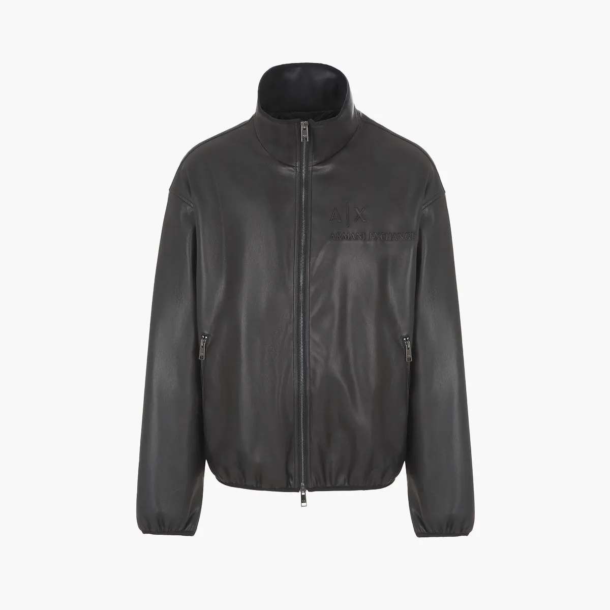 Faux Leather Zip Up High Neck Jacket