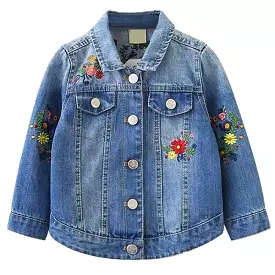 Girls Jacket Floral Jean Jacket For Kids