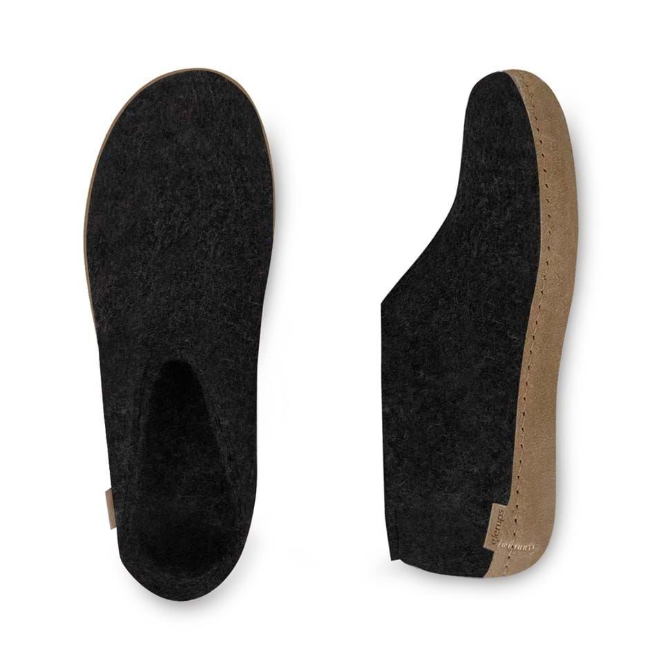 Glerups Slipper: Shoe, Charcoal, Leather Sole A-02