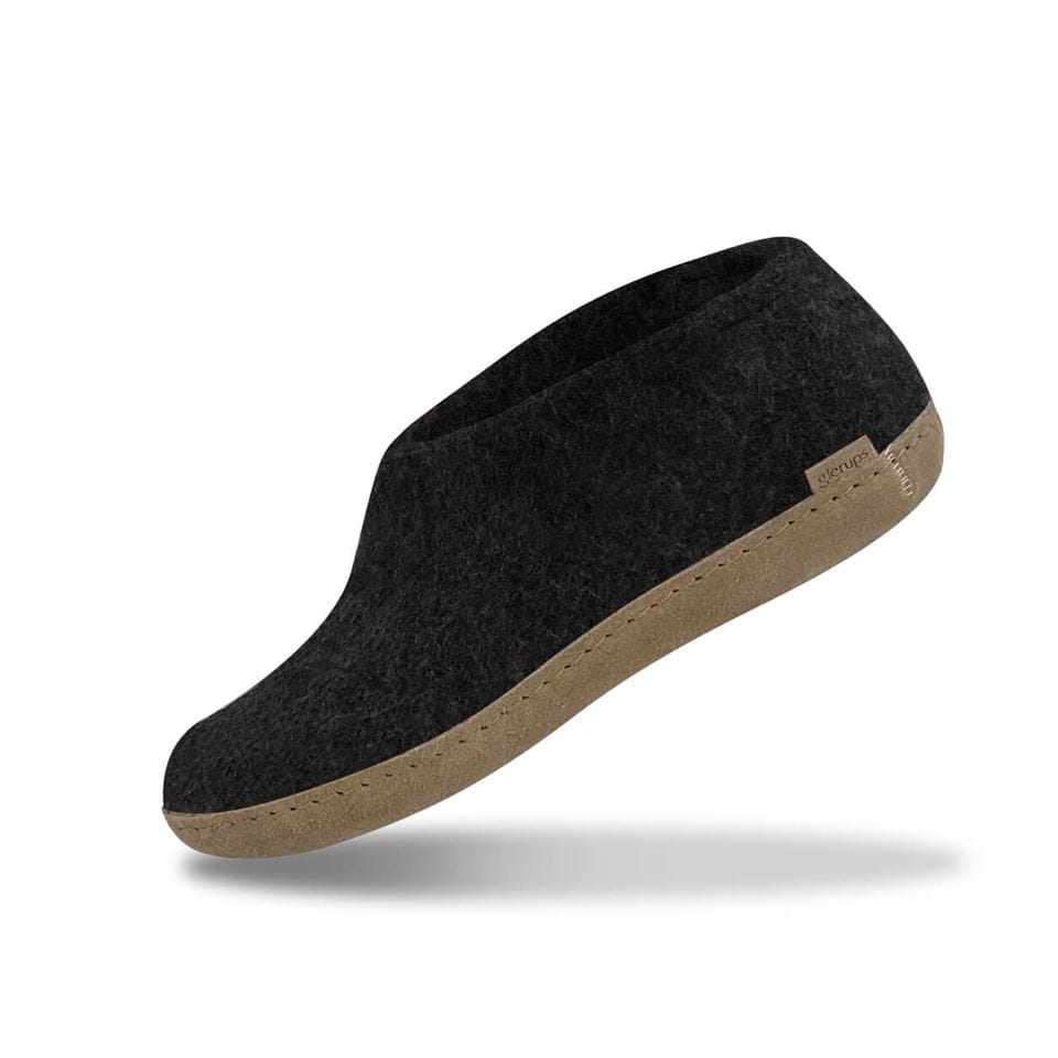 Glerups Slipper: Shoe, Charcoal, Leather Sole A-02