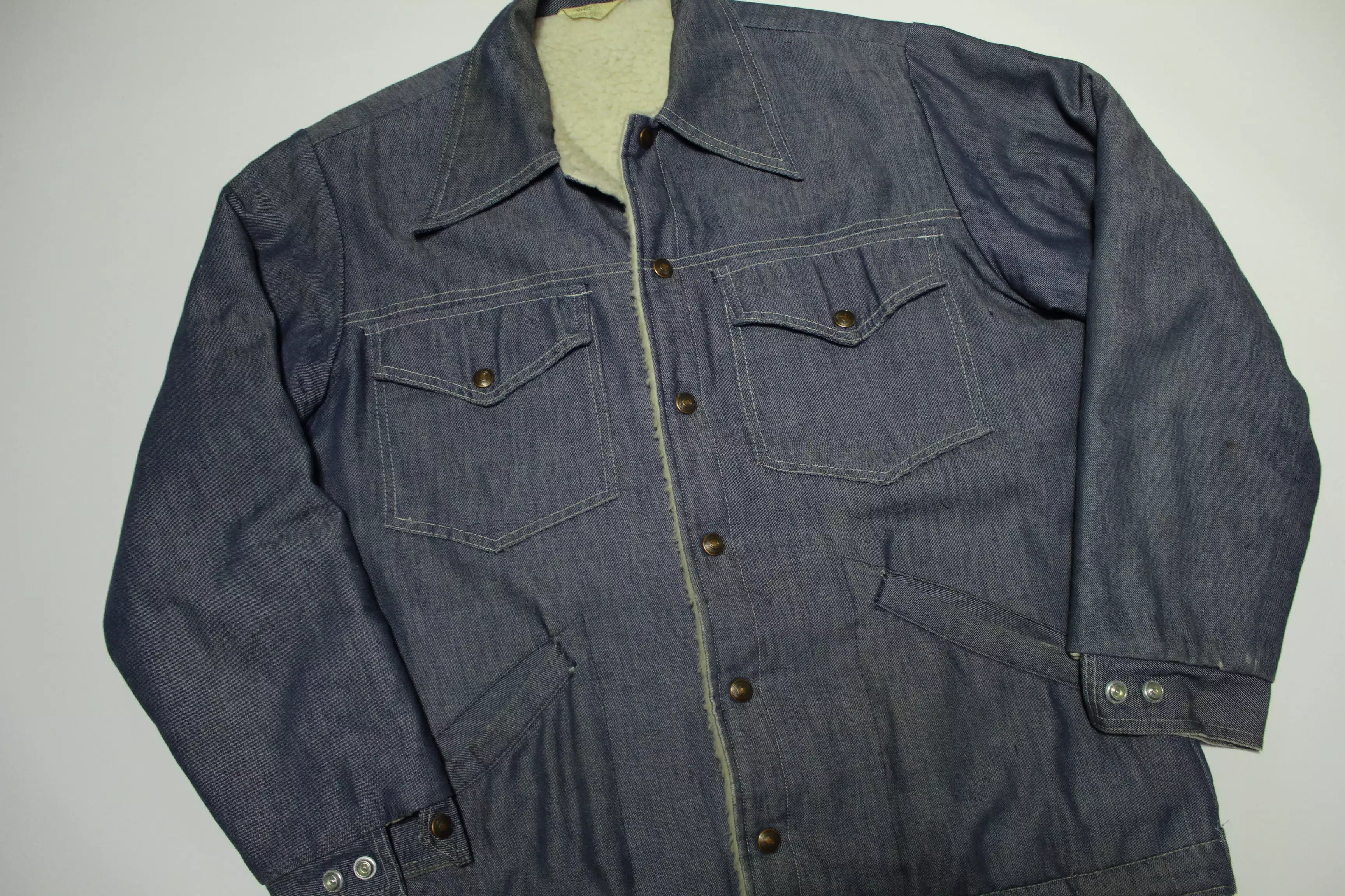 Goodyear Tires Vintage 70's Sherpa Lined Mechanics Chore Denim Jean Jacket