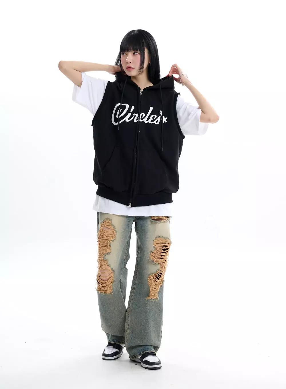 Graphic Lettering Hoodie Vest Jacket IF413