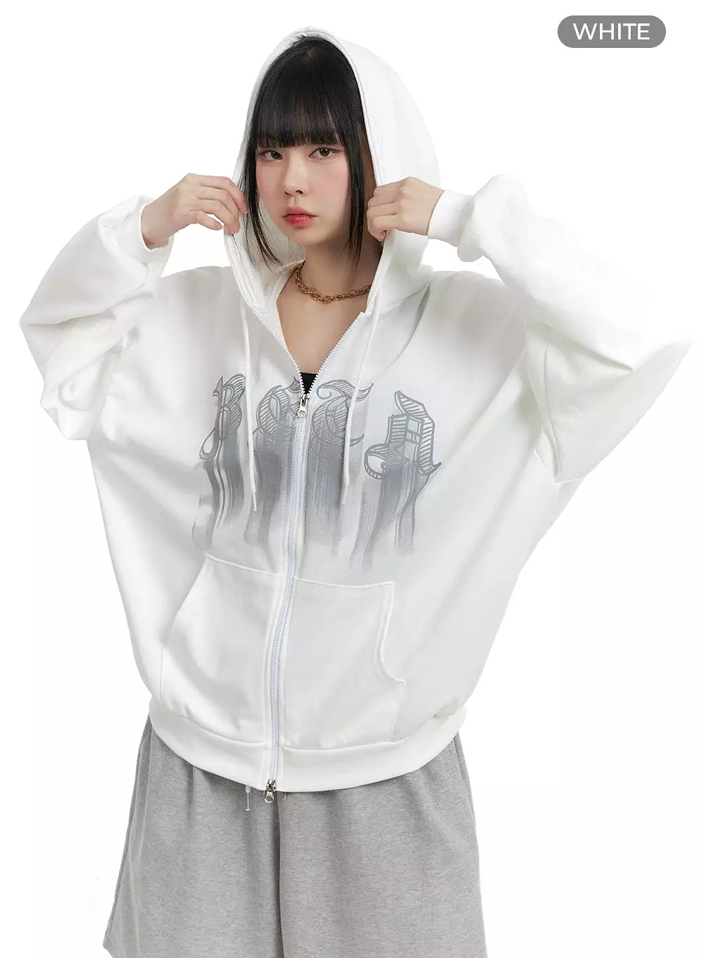 Graphic Lettering Oversized Hoodie Jacket OM426