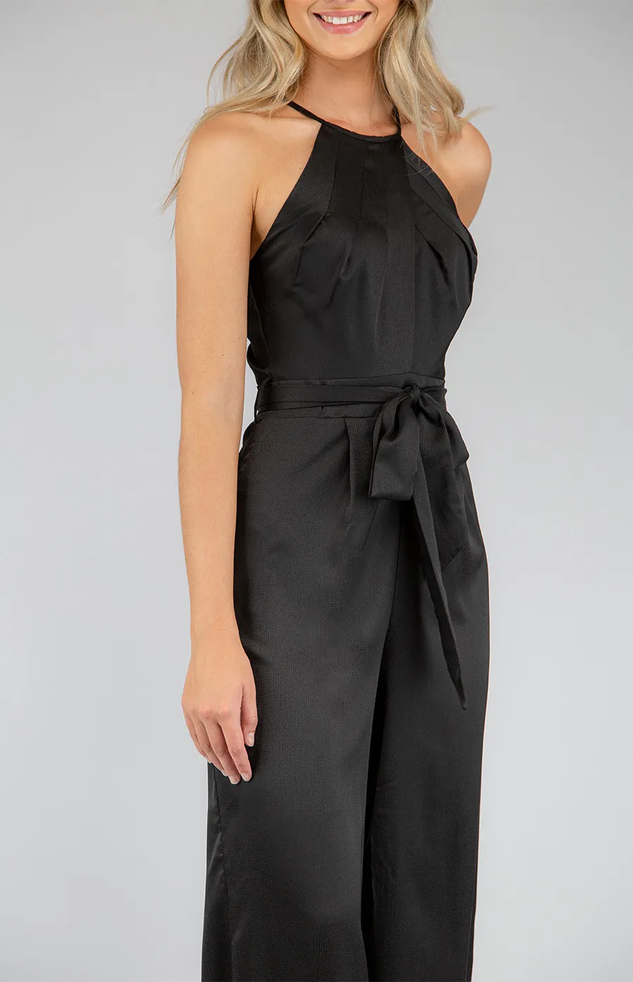 Halter Neckline Jumpsuit with Pleated Detail (SJP454A)