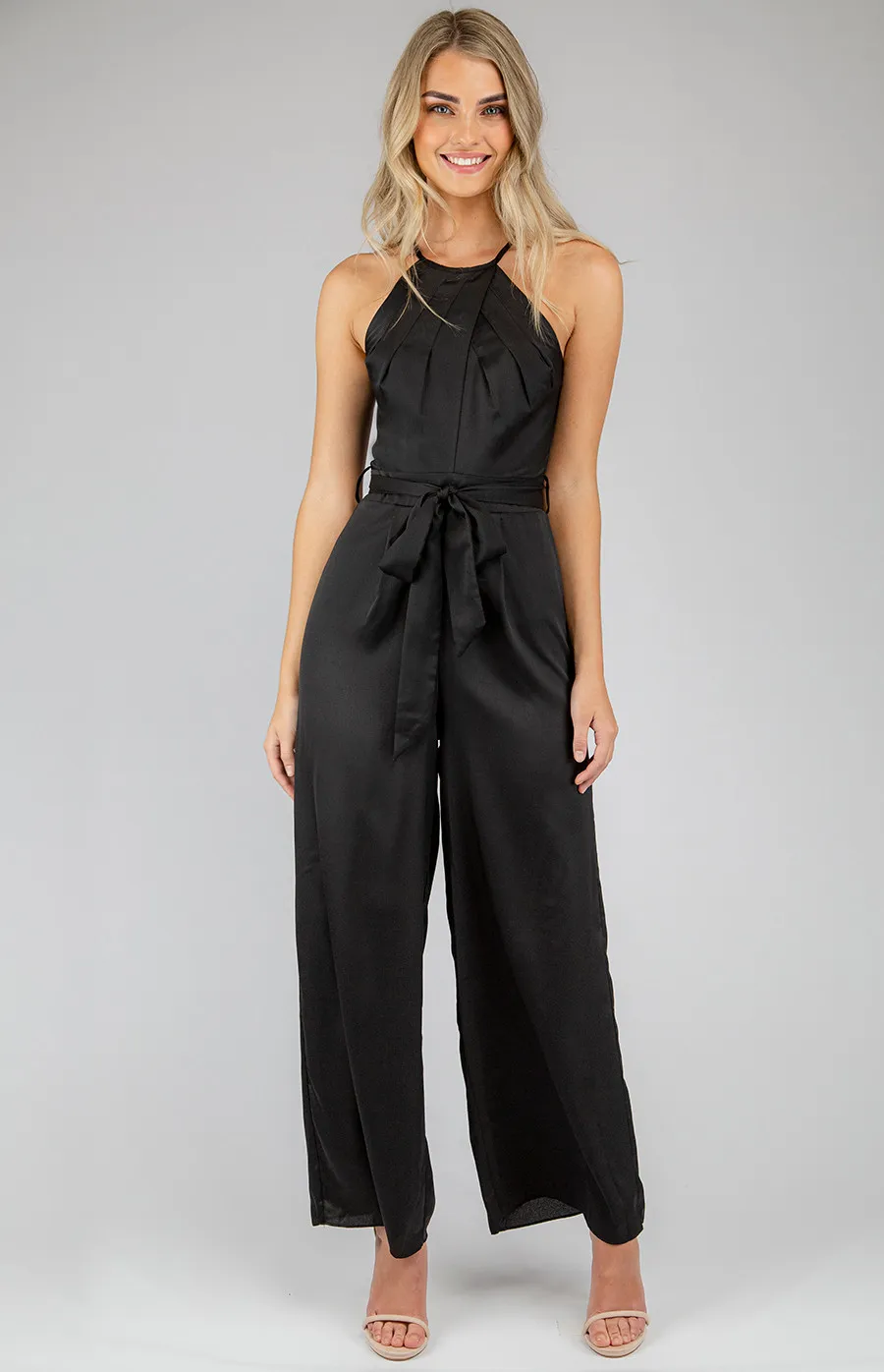 Halter Neckline Jumpsuit with Pleated Detail (SJP454A)