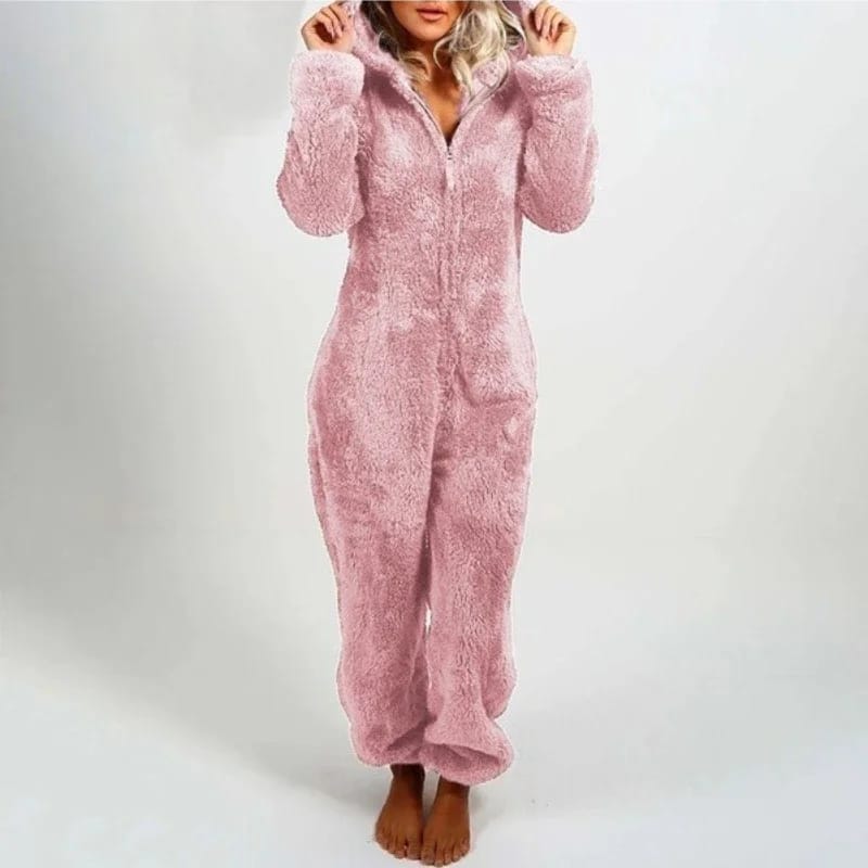 Hooded Long Sleeve Faux Fur Jumpsuit