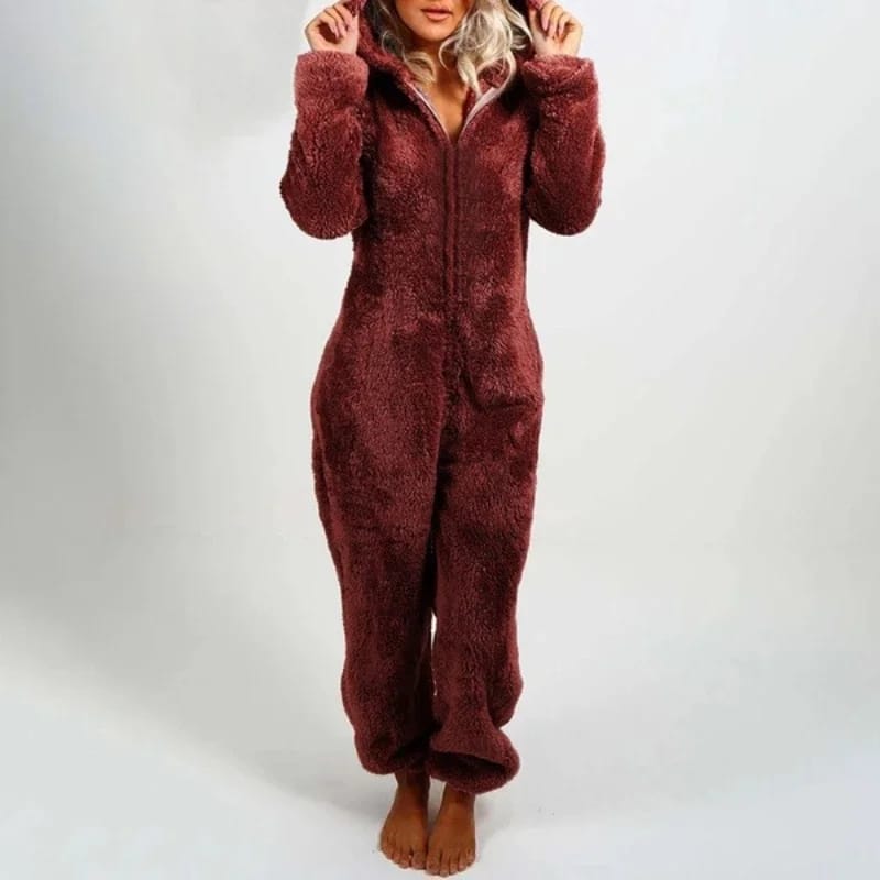 Hooded Long Sleeve Faux Fur Jumpsuit