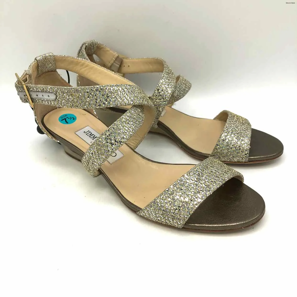 JIMMY CHOO Gold Leather Italian Made Sandal Shoe Size 38 US: 7-1/2 Shoes