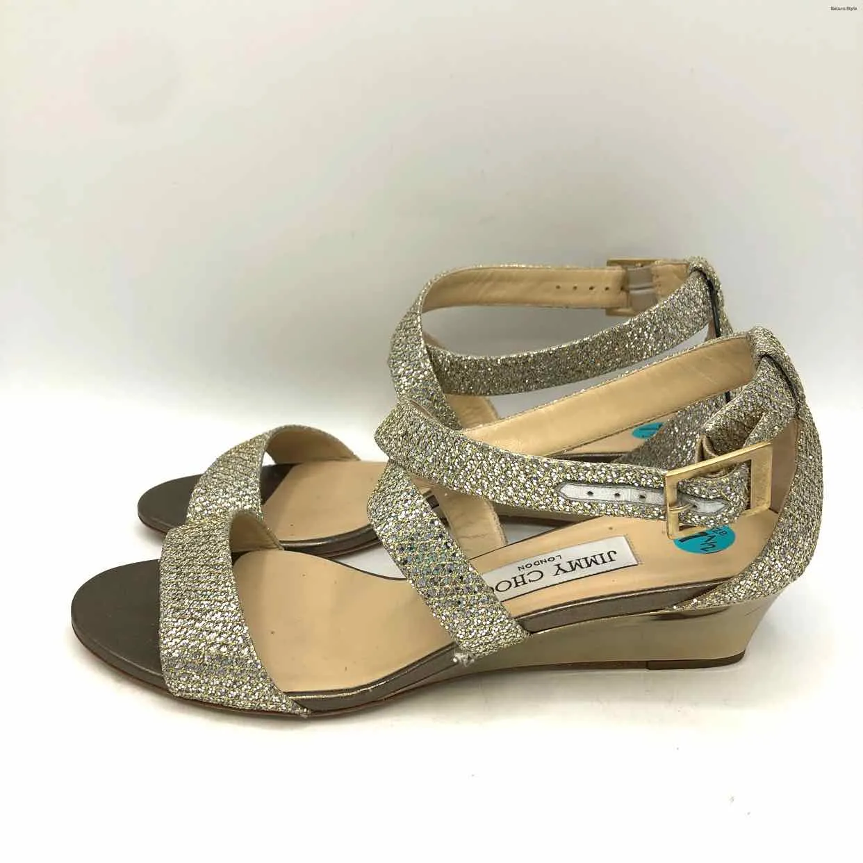 JIMMY CHOO Gold Leather Italian Made Sandal Shoe Size 38 US: 7-1/2 Shoes