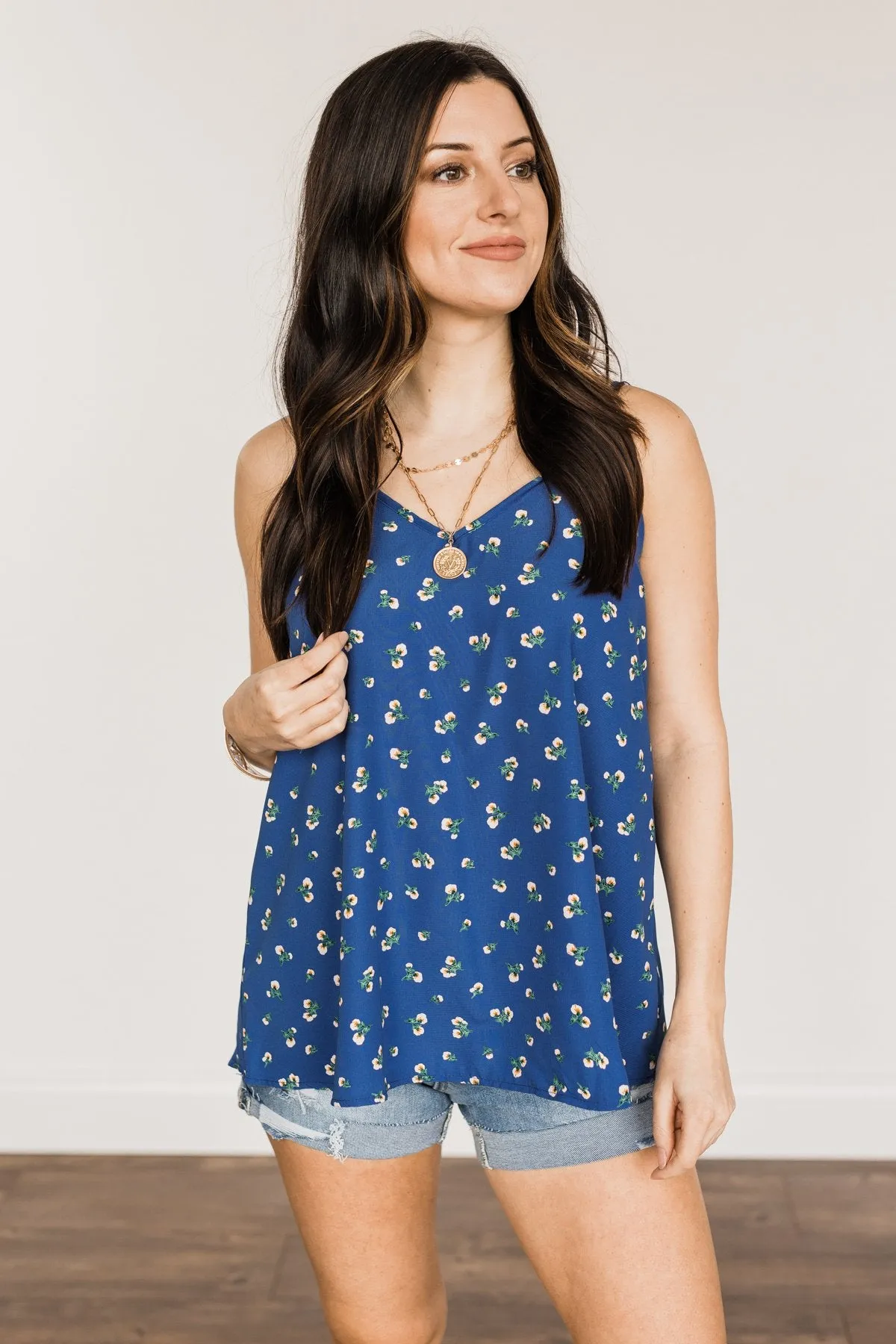 Just Another Dreamer Floral Tank Top- Royal Blue