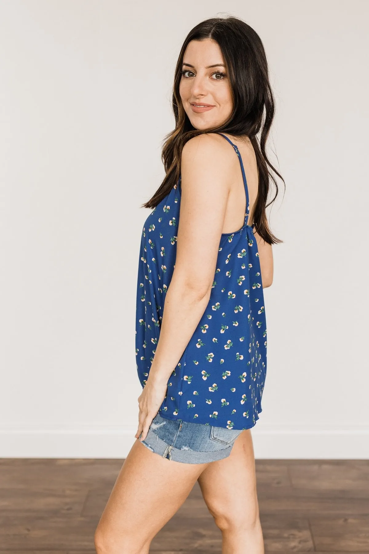 Just Another Dreamer Floral Tank Top- Royal Blue