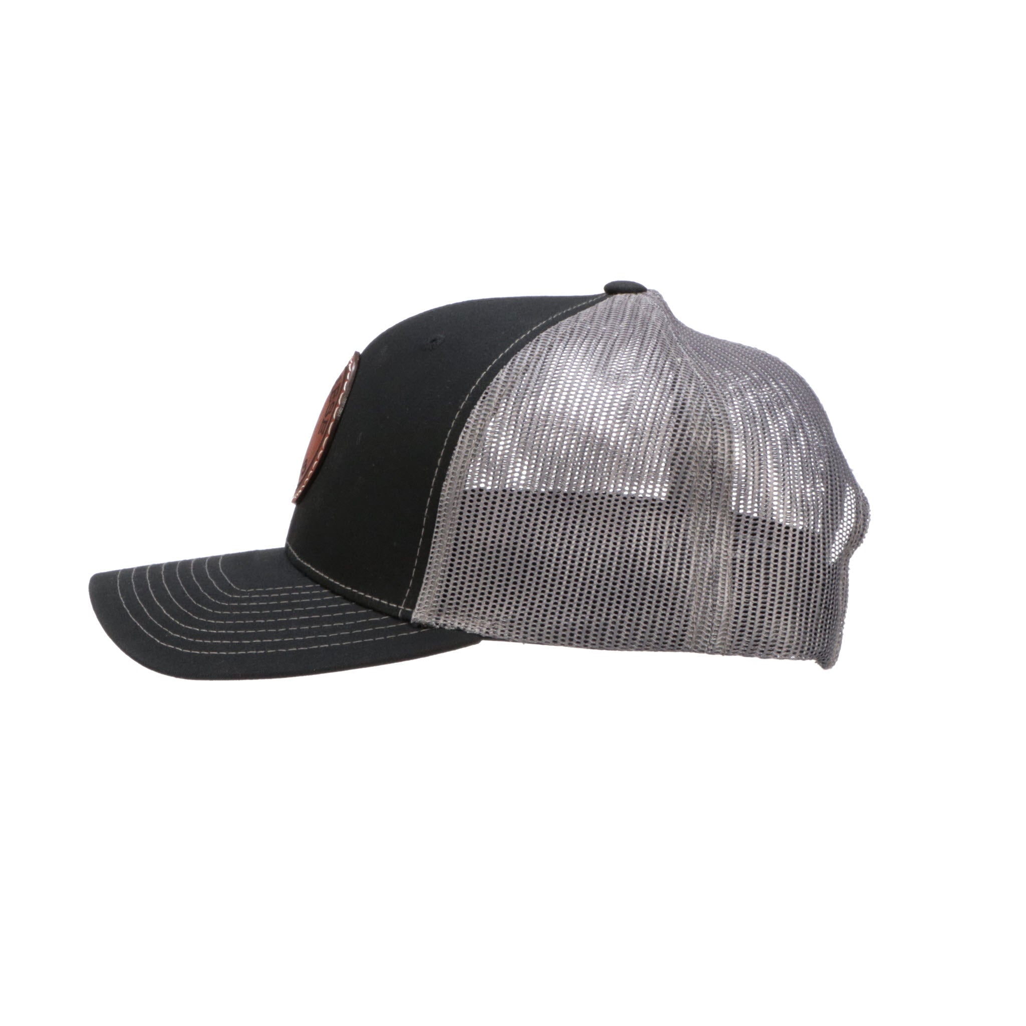 Leather Patch Cap Round :: Black + Charcoal