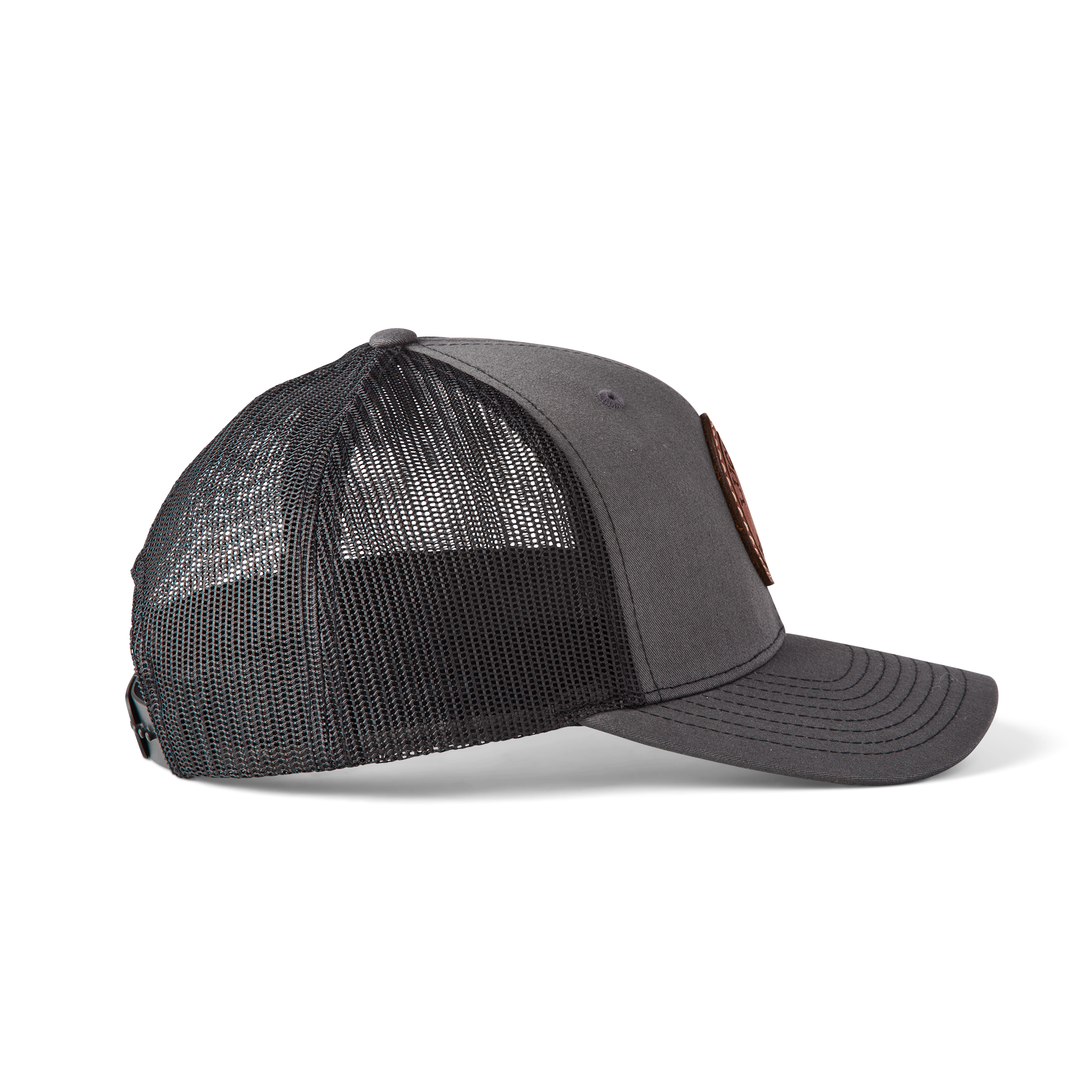 Leather Patch Cap Round :: Charcoal + Black