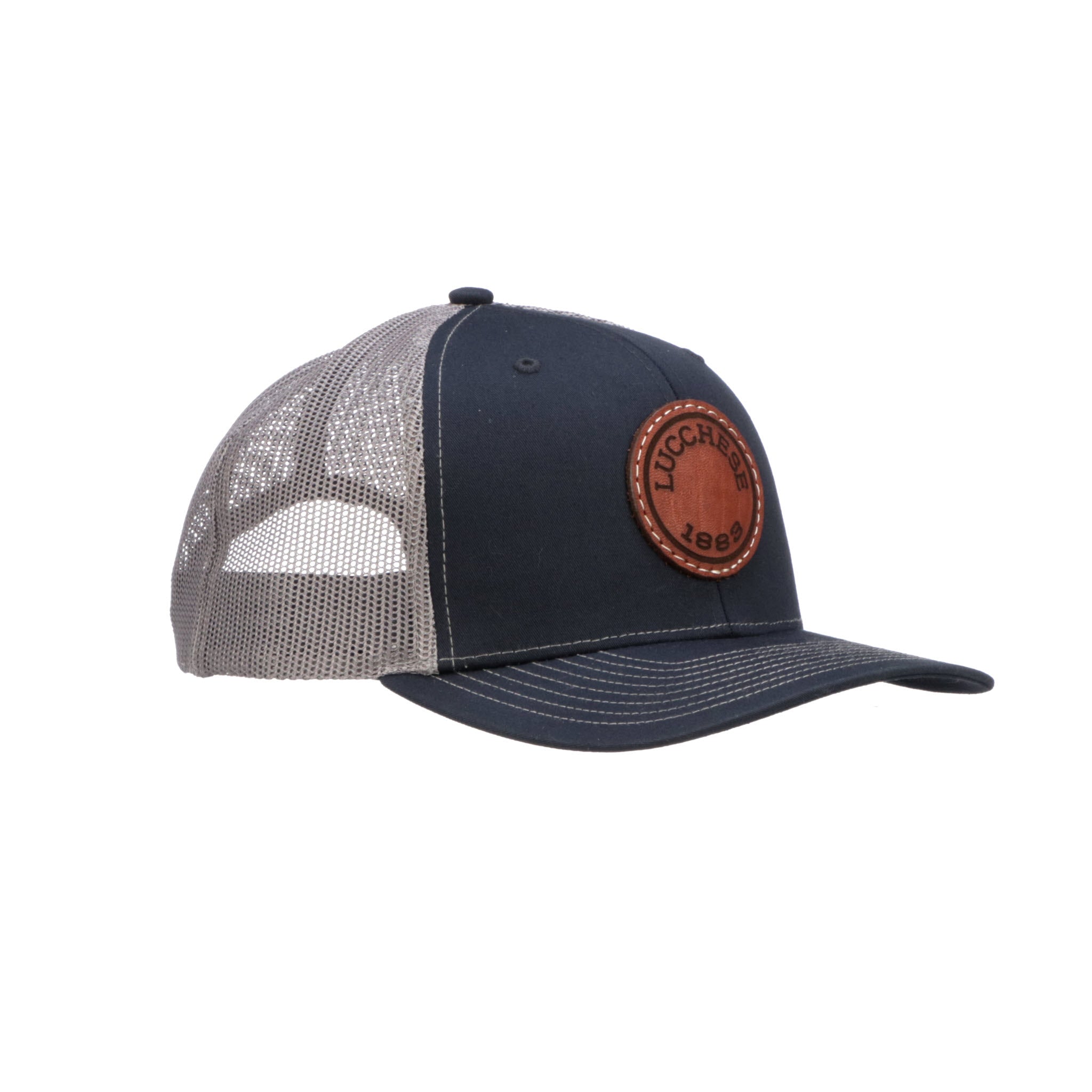 Leather Patch Cap Round :: Navy + Charcoal