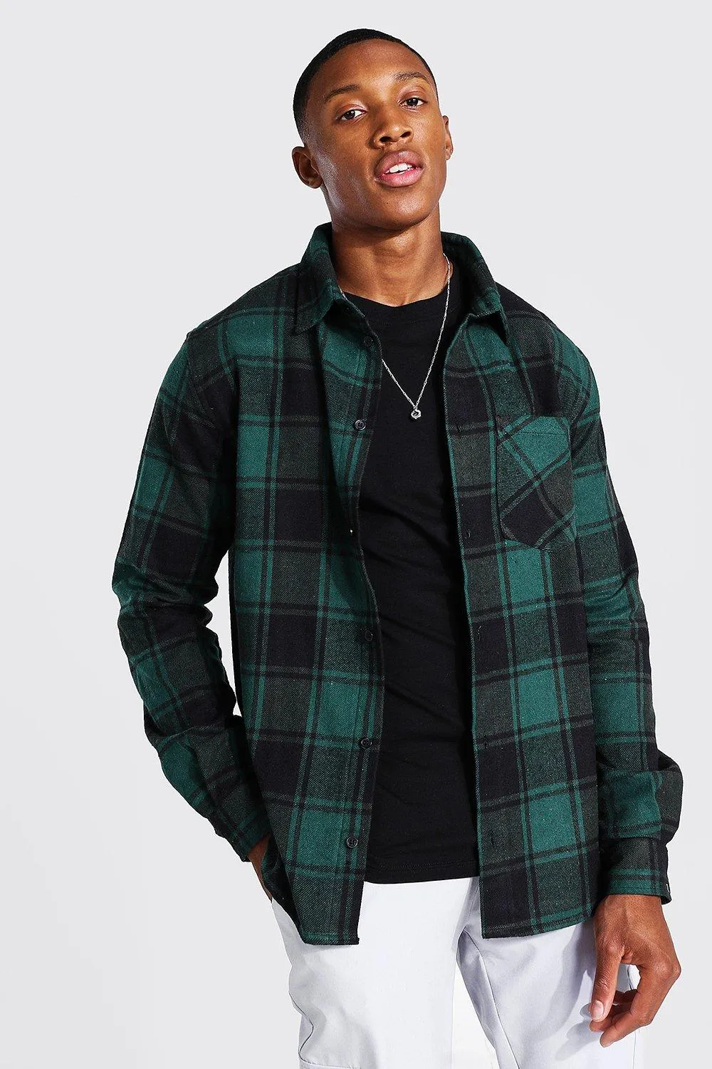 Long Sleeve Buffalo Brushed Check Shirt | boohooMAN UK