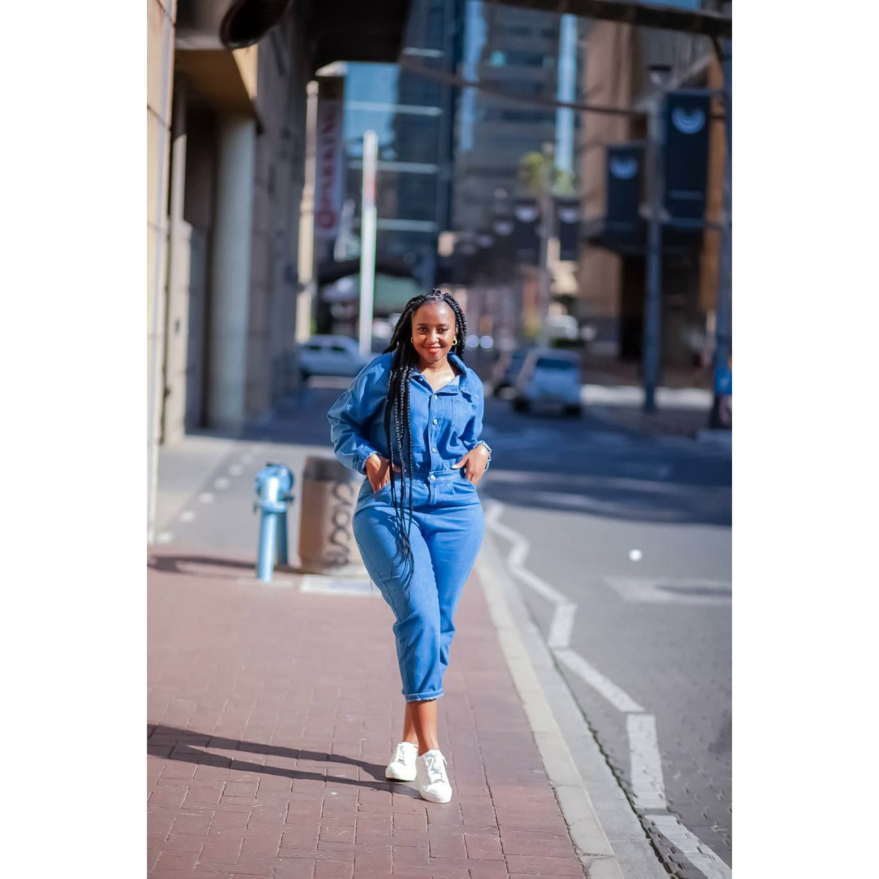 Long Sleeve Denim Overall Jumpsuit